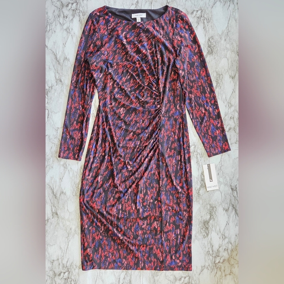 Nine West Long Sleeve Ruched Midi Dress - Picture 2 of 9